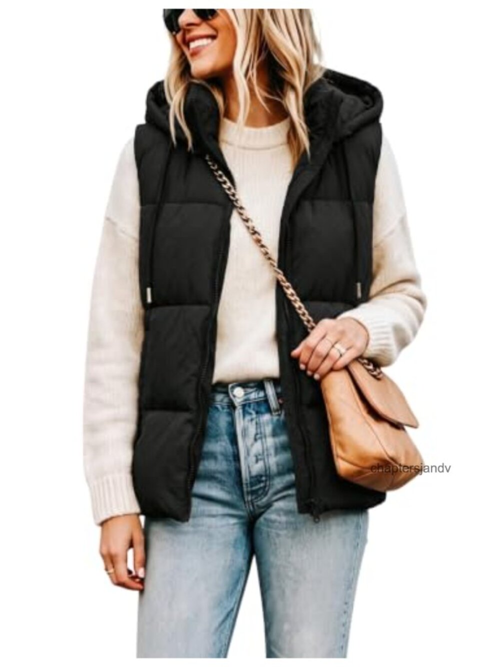 Quilted Puffer Vest with Hood Sleeveless Zip Up Winter Layer